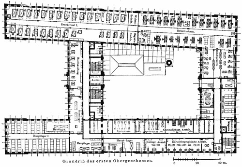 Grundriss des 1. Stocks des Bibliographischen Instituts 1897